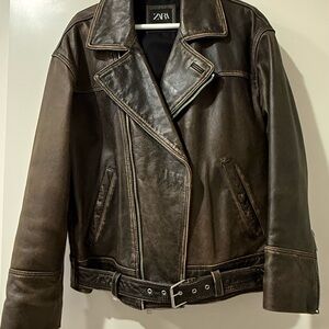 Zara Women's Dark Brown Leather Jacket